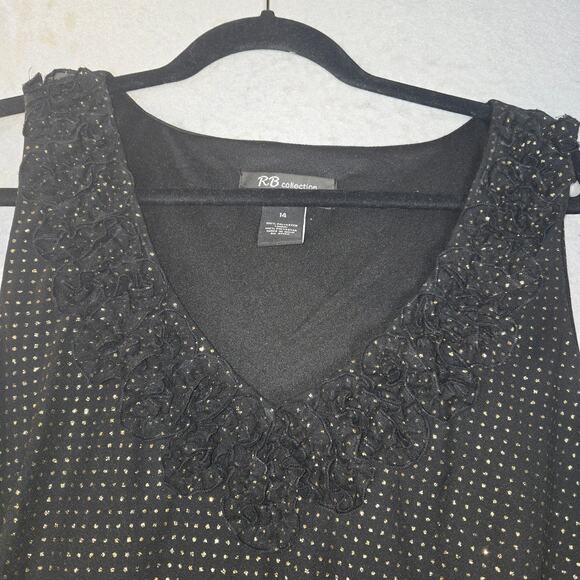 RB Collection New York Womens Size 14 Midi Dress Black Gold Ruffle Party Event - Picture 5 of 12